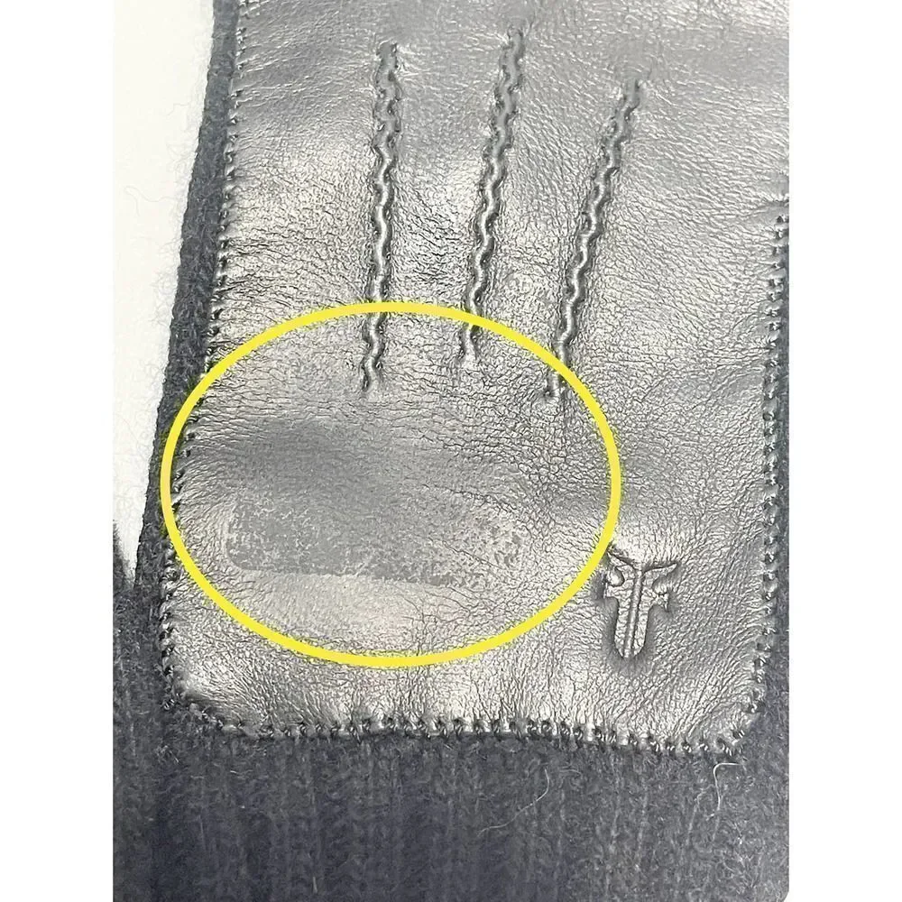 Frye Leather Patch Long Knit Wool Gloves Frye‎ Stamped Black Large / Extra Large - Picture 4 of 6